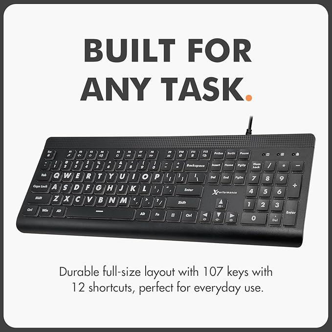 X9 Large Print Backlit Computer Keyboard - Easy to See Big Letters - Lighted USB Wired Keyboard with 7-Colors Backlight LED, Full Size Oversized Light Up Keyboard for Windows, PC, Laptop, Desktop