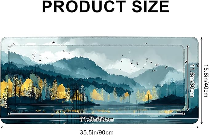 Mouse Pad, Large Anti-Slip with Stitched Edges Desk Mat Desktop Laptop Computer Desk Keyboard Mat,Table Protector Blotter Mat (Lake, 35.4" x 15.7")