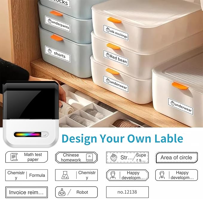 U1 Label Maker Machine,Portable Thermal Label Printer,Mini Bluetooth Inkless Label Stickers Makers for Home Storage School Business Office,Labeler Compatible with iOS & Android(White)