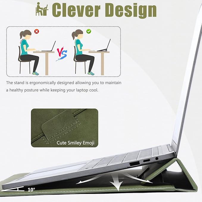 HYZUO 15-16 Inch Laptop Case Bag Sleeve with Stand Feature for MacBook Pro 16 M5/M4/M3/M2/M1 Pro/Max 2026-2019, XPS 15, MacBook Pro 15 2015-2012, Samsung Galaxy Book Flex 15, Olive Green