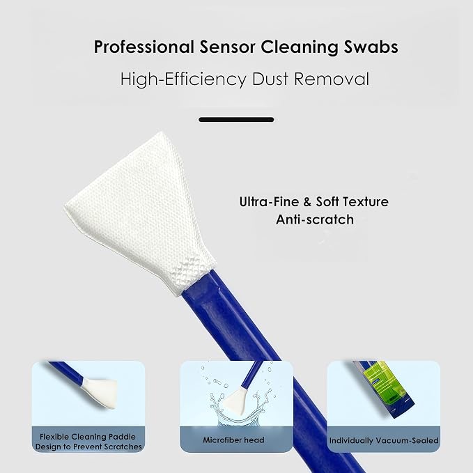 APS-C Camera Sensor and Lens Cleaning Kit, Mirrorless and DSLR Camera Cleaning Kit, Including Cotton Swabs, Dust Free Cloth, Cleaning Brush - Image 3