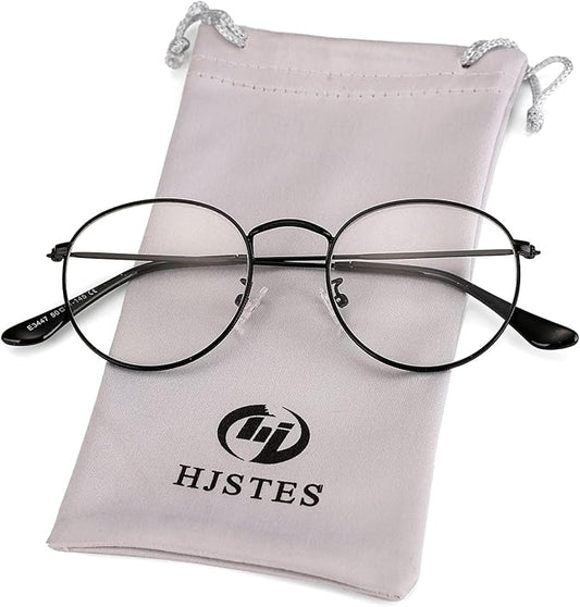 HJSTES Round Blue Light Glasses for Women Men Retro Circle Clear Lens Metal Frame Eyeglasses