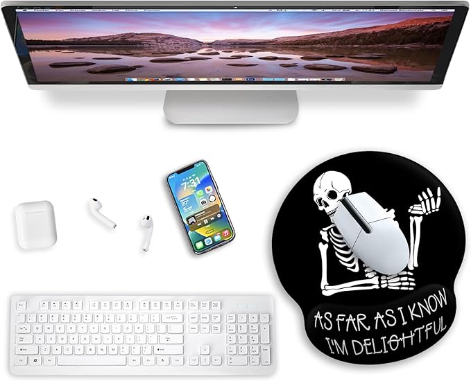 Ergonomic Mouse Pad with Wrist Support, Gothic Skull Skeleton Mouse Pad with Wrist Rest, Gaming Mousepad with Non-Slip Pain Relief PU Base, Cute Mouse Pad for Desk Accessories Office Supplies Decor
