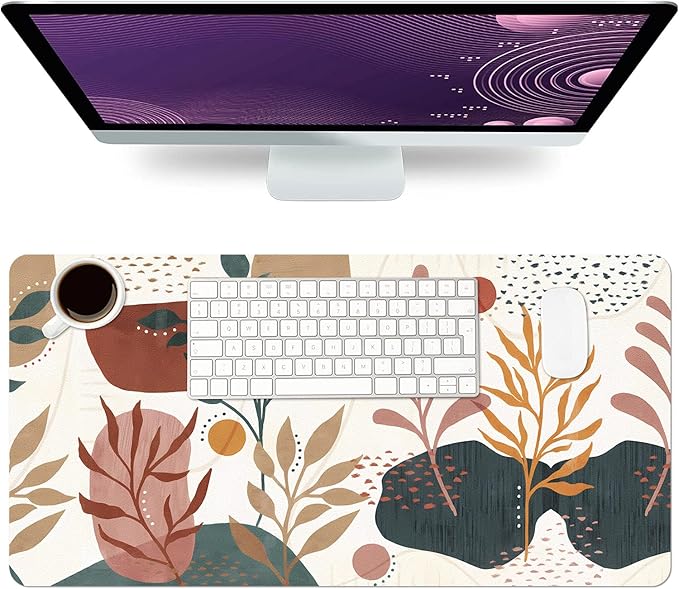 Desk Mat Large Protector Pad 31.5" ×15.7", Non-Slip PU Leather Desk Blotter, Waterproof Mouse Pad for Office Home Abstract Blossom