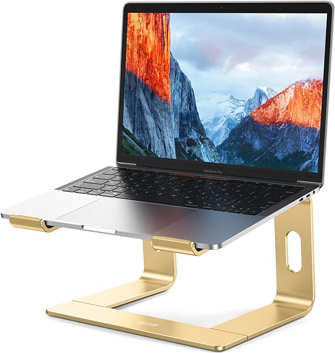 BESIGN LS03 Aluminum Laptop Stand, Ergonomic Detachable Computer Stand, Riser Holder Notebook Stand Compatible with Air, Pro, Dell, HP, Lenovo More 10-15.6" Laptops, Gold