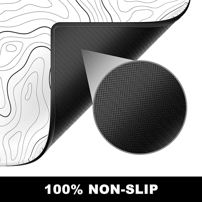 BOSOBO Large Mouse Pad, Desk Mat, XXL XL Extended Gaming & Office Mat, Full Cover 31.5" x 11.8", Topographic Map White