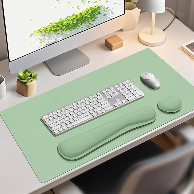 Mouse Pad and Keyboard Wrist Rest, Large Keyboard and Mouse Pad Set, Ergonomic Mousepad with Wrist Rest, Non-Slip Desk Mat Protector for Office, Home (35.4×15.7 Inches, Lake Green)