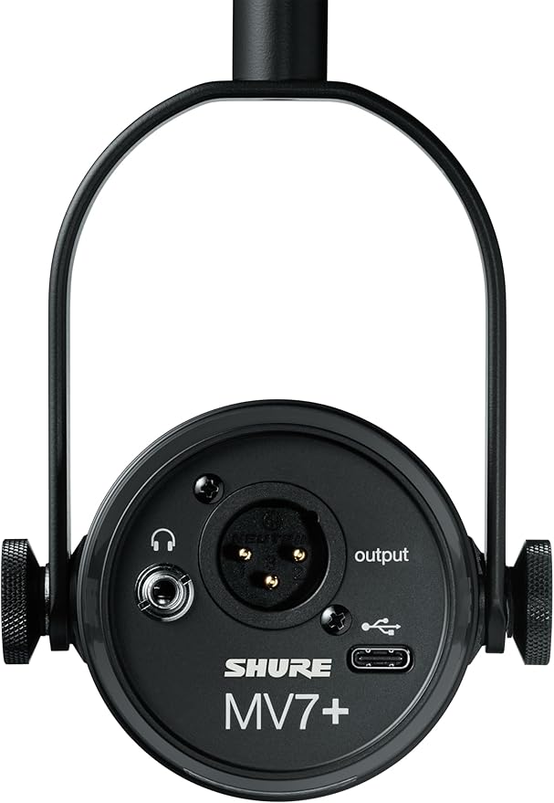 Shure MV7+ Podcast Dynamic Microphone – OBS Certified, Enhanced Audio, LED Panel, USB-C & XLR Outputs, Auto Level Mode, Digital Pop Filter, Reverb Effects – for Podcasting, Streaming, Recording, Black