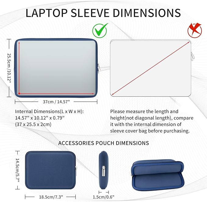 RAINYEAR 16 Inch Laptop Sleeve Protective Soft Case with Accessories Pouch, Specially Compatible with 16" MacBook Pro M1 M2 M3 M4 M5 Pro/Max A3403 A3186 A3428 A3429 (Navy Blue)