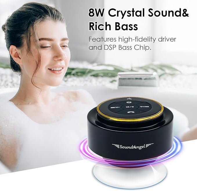 XLEADER, Upgraded, Shower Speaker, Certified IPX7 Waterproof Bluetooth Wireless Speaker with Suction Cup for Bathroom, Built-in Mic, Crystal Sound&Rich Bass,up to 12H Playtime, Ideal Electronic Gifts