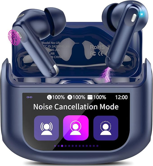 Wireless Earbuds, Bluetooth 5.4 Headphones with Touch Screen, 48H Ear Buds with ANC/ENC Noise Cancelling/Transparency Mode, IPX7 Earphones with 5 EQ Modes, Sapphire Blue