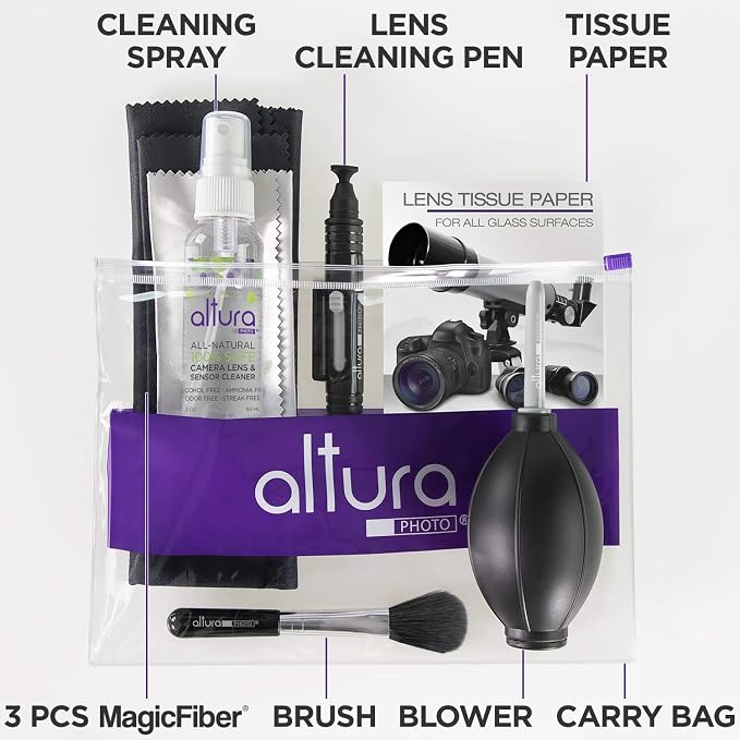 Altura Photo Camera Cleaning Kit - All Natural Lens Cleaner, Brush, Pen, Blower, Microfiber Cleaning Cloths, Tissue Wipes for Canon Nikon Sony Fuji Olympus Pentax Sigma Tamron DSLR Mirrorless Cameras - Image 2