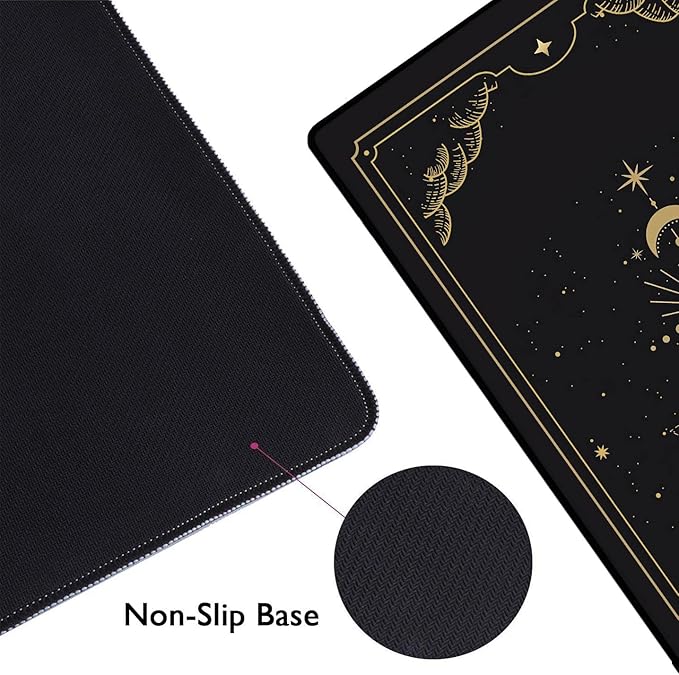 Moon Phases Large Mouse Pad, Celestial Moon Cycle Lunar Chart in Black and Gold Desk Pad, Stars in Space Horoscope Desk Mat, Mystical Astronomy Mouse Pads for Gamer Home&Office, 31.5x11.8 In