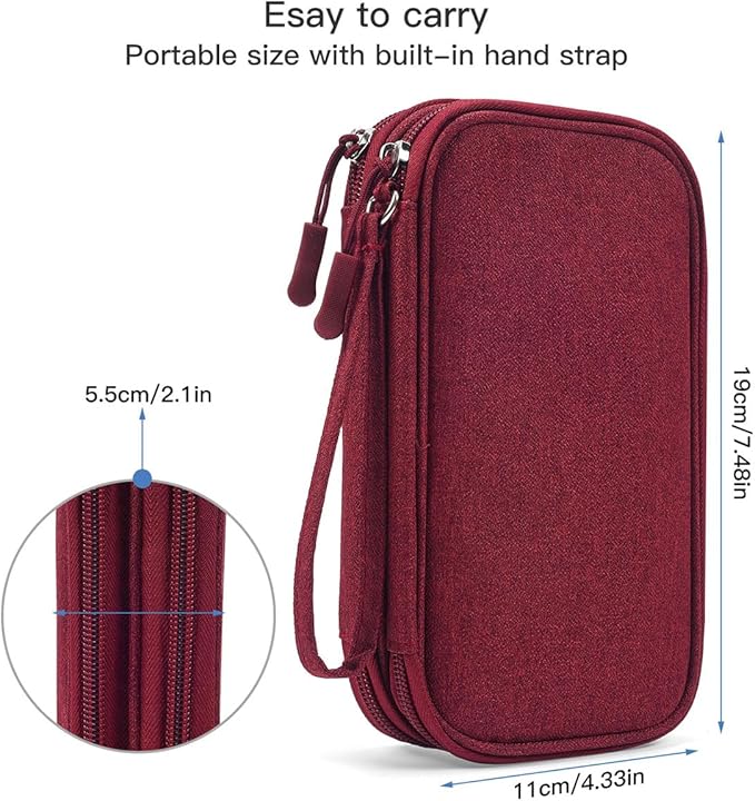 Electronic Cord Organizer Travel Case, Travel Cable Organizer Bag, Waterproof Electronic Accessories Carry Pouch for Cable, Cord, USB, Charger, Phone, Power Bank, Earphone (Wine Red, Medium)
