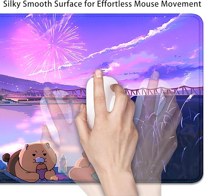 Cartoon Bear Large Desk Mat, Fireworks Theme - Gaming Mouse Pad for Computer, Office, Home (27.5x11.8 in)