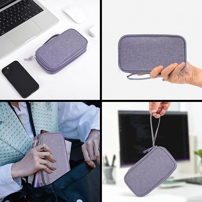 Travel Electronic Organizer Pouch Bag, Waterproof Portable Electronic Accessories Storage Multifunctional Case for USB, Cable, Cord, Charger, Phone, Power Bank, Earphone (Purple, Large)
