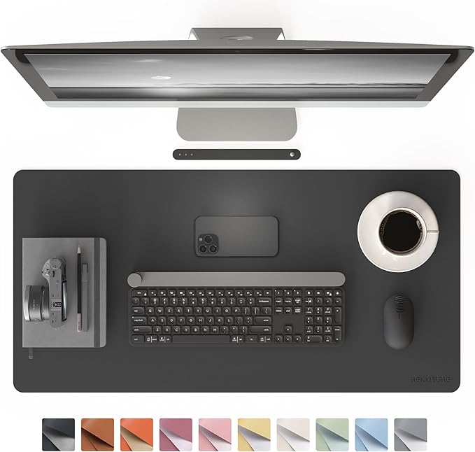 RENMTURE PU Mouse Pad, Faux Leather Large Desk Pad, Home Work Office Accessories, Non-Slip Desk Mat, Waterproof Gaming Pad Desk Blotter (32"x16", Black)