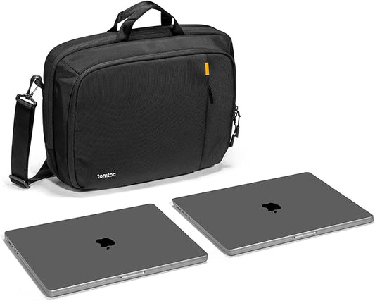 tomtoc 16-inch Dual Compartment Laptop Briefcase for 2 Laptops, Business Protective Laptop Messenger Shoulder Bag for a Laptop+ a Portable Monitor, Water-resistant Multi-functional Computer Work Bag