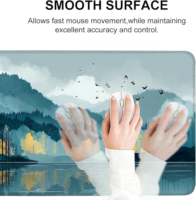Mouse Pad, Large Anti-Slip with Stitched Edges Desk Mat Desktop Laptop Computer Desk Keyboard Mat,Table Protector Blotter Mat (Lake, 35.4" x 15.7")
