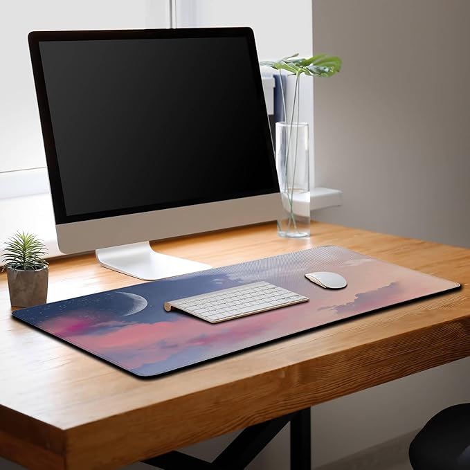 Big Mouse Pad Pink Desk Decor for Girls, Gaming Mouse Pads Desk Pad for Woman Keyboard Mousepad, Mouse Pad Big Non-Slip Rubber Base, 35.4" X 15.7" for Work/Game/Office Watercolor Pastel Sky