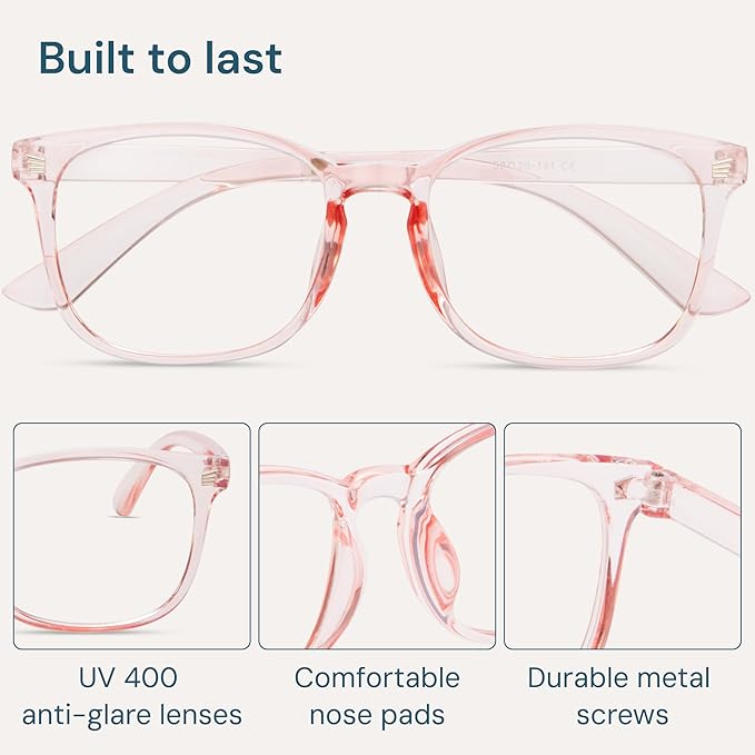 Gaoye Transparent Pink Blue Light Glasses for Computer & Gaming - Anti UV Ray Lenses, Scratch-Resistant & Comfort Fit