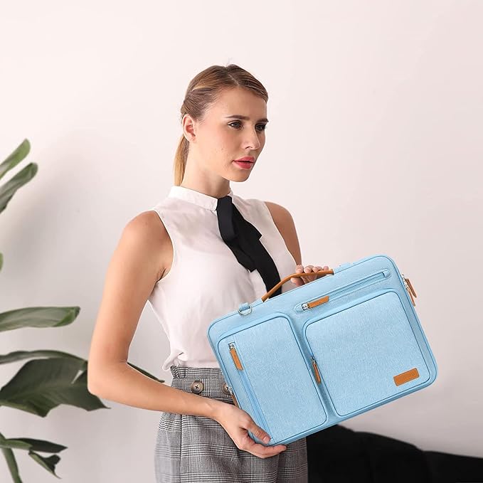 MOSISO 360 Protective Laptop Shoulder Bag,13-13.3 inch Computer Bag Compatible with MacBook Pro 14, HP, Dell, Lenovo, Asus Notebook,Side Open Messenger Bag with 4 Zipper Pockets&Handle, Air Blue