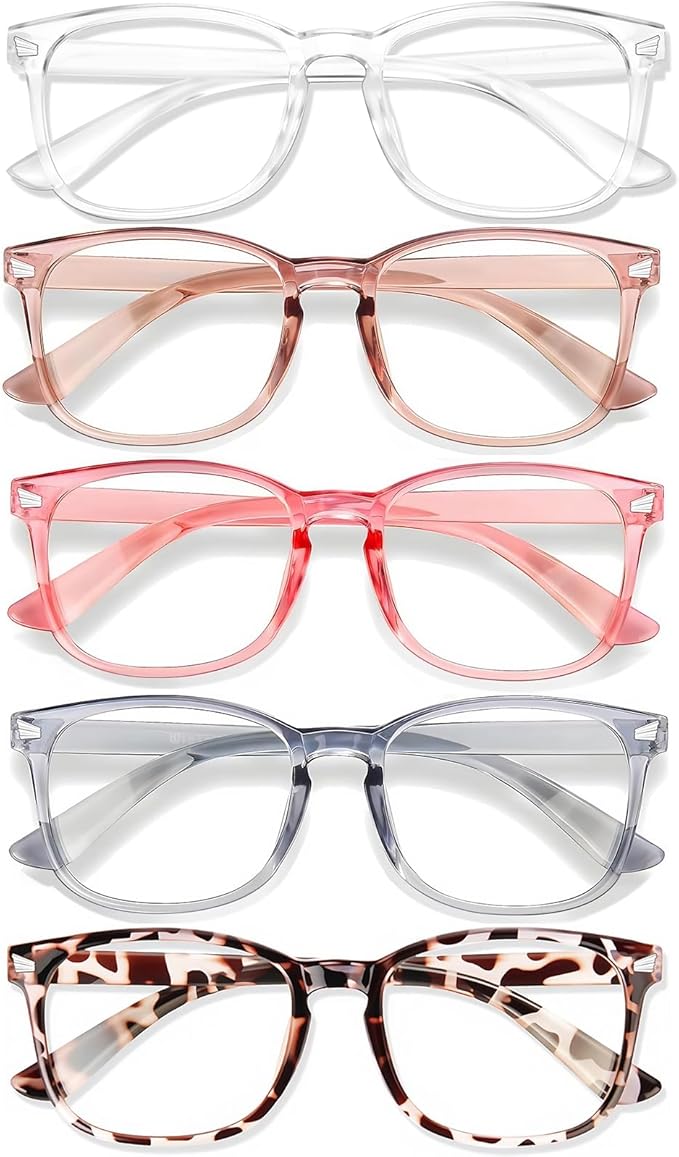 Blue Light Glasses for Woman Men | 99% Blue Light Blocking Glasses for Computer Gaming TV Phone Screen Square Frame | Anti Eyestrain & UV Glare Protection - 5 Pair