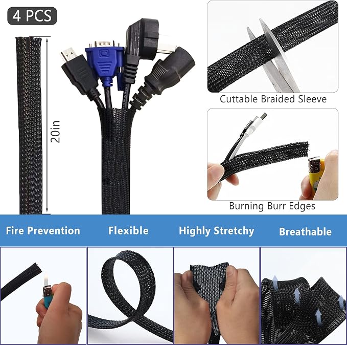 ELII 327PCS White Cable Management Kit 4 Cable Cable Sleeves, 65 Cable Clips with 13Cord Holders,20+5Roll Cable Organizer Straps,200 Fastening Cable Ties,20 Cable Zip Tie Mounts for Computer (White) - Image 3
