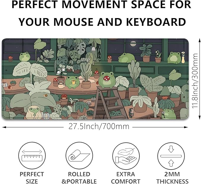 Cute Frog Desktop Mouse Pad Large,Cartoon Frog Desk Pad,Kawaii Green Desk Decor Mat,Desk Mat for Frog Desktop,Keyboard and Mouse Pad,Mouse Pad Mousepad for Computer Office Home Work(27.5X11.8 in)