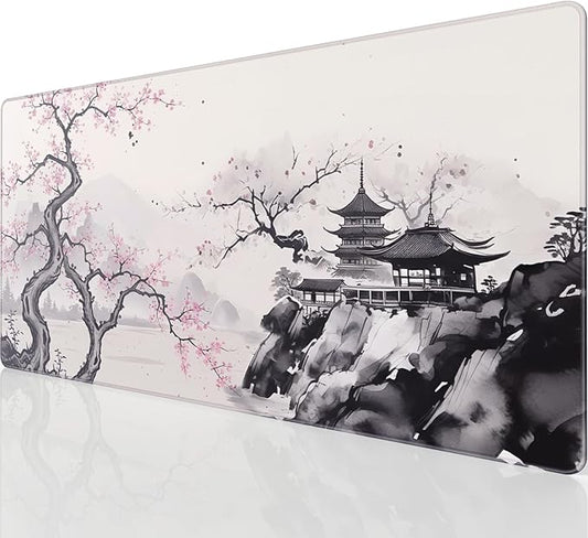 KTRIO Large Gaming Mouse Pad Desk Mat, Superior Micro-Weave Cloth, Non-Slip Rubber Base, Stitched Edges, Water-Resistant, for Gamer, Office & Home, 31.5 x 15.7 Inch, Zen Sakura