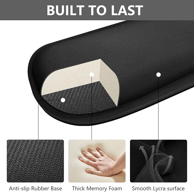 Wrist Rest for Computer Keyboard and Mouse, Ergonomic Design Wrist Support Pad for Keyboard, Soft Memory Foam Desk Pads Support Hand and Arm Easy Typing Pain Relief, 2 Piece Pad, Black