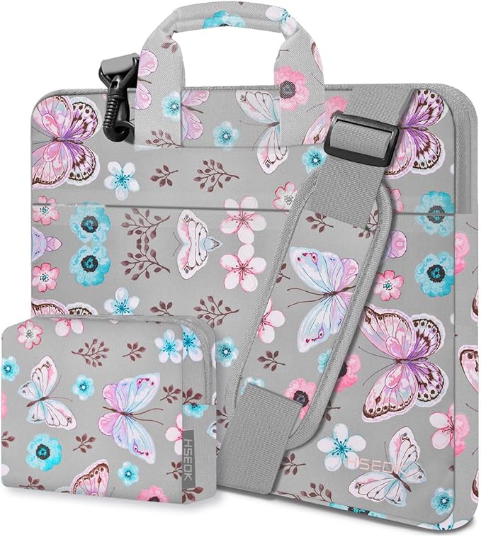 Hseok Laptop Shoulder Bag 13-14 inch Shockproof Water-Resistant HandBag with Small Case Compatible with MacBook Pro/Neo 14" M5/M4/M3/M2/M1, Mac Air/Pro 13.3", XPS 13/14, Most 13"-14" PC,Butterfly