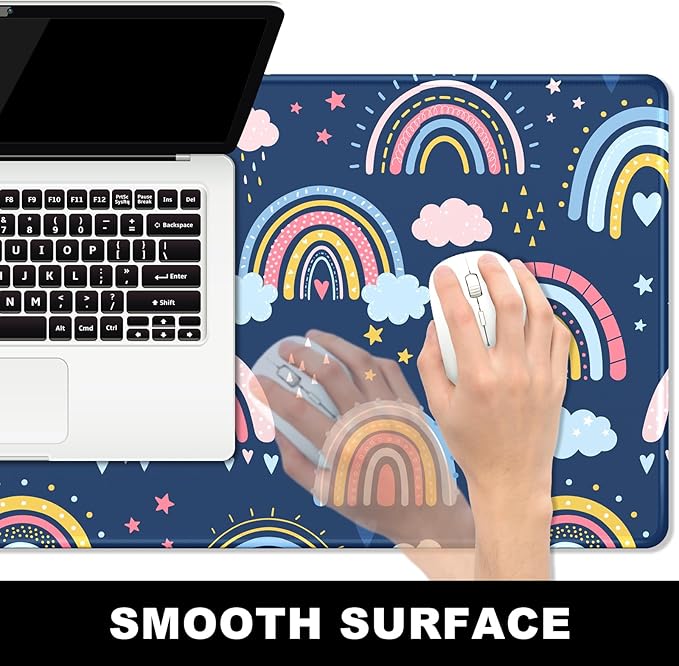 BOSOBO Large Mouse Pad, Desk Pad, XXL XL Extended Gaming Mouse Pad, Desk Mat for Office & Home, Long Keyboard Mat, Huge Mouse Pad, Desktop Full Cover 35.5 x 15.7 Inches, Colorful Rainbow Clouds