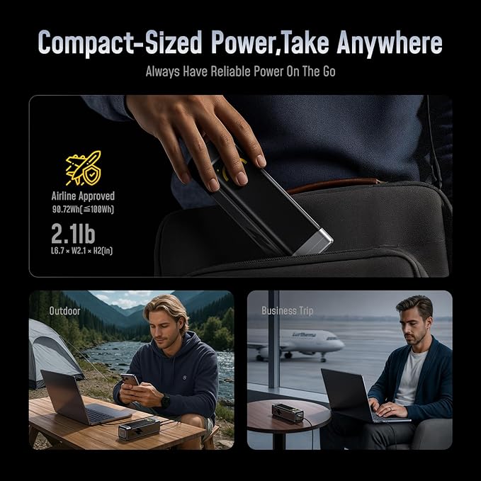 AOHI 170W Laptop Power Bank 25200mAh Portable Fast Charger (90.72wh), Airline-Compliant, 100W PD 3.0 Large Battery Pack The Black Warrior for MacBook, iPad,iPhone 17 Pro Max,Galaxy,Steam Deck, Grey