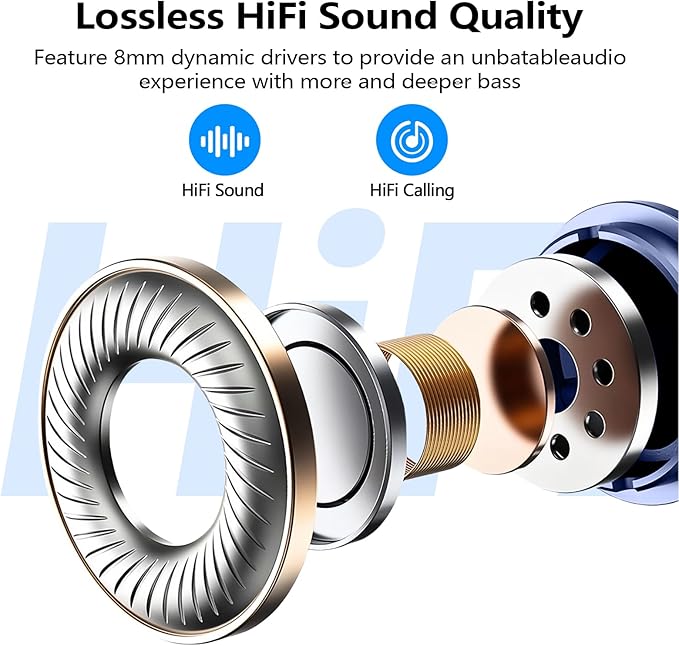 kurdene Wireless Earbuds Bluetooth 5.3 in Ear Buds Light Weight Headphones,Deep Bass Sound,Built in Mics Headset,Clear Calls Earphones for Sports Workout Blue
