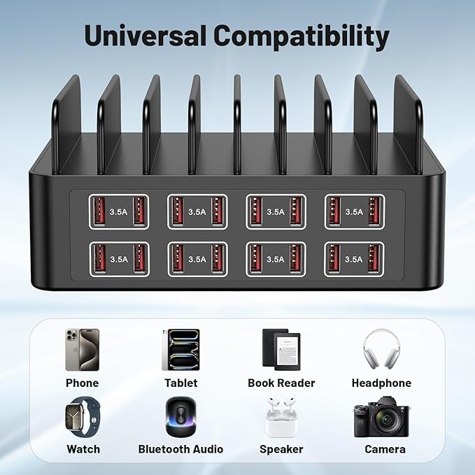 Charging Station for Multiple Devices, 16 Port USB Fast Charging Station, 175W Ipad Charger Station, Multiple Charger Organizer Compatible with Smartphones, Tablets and Other Devices