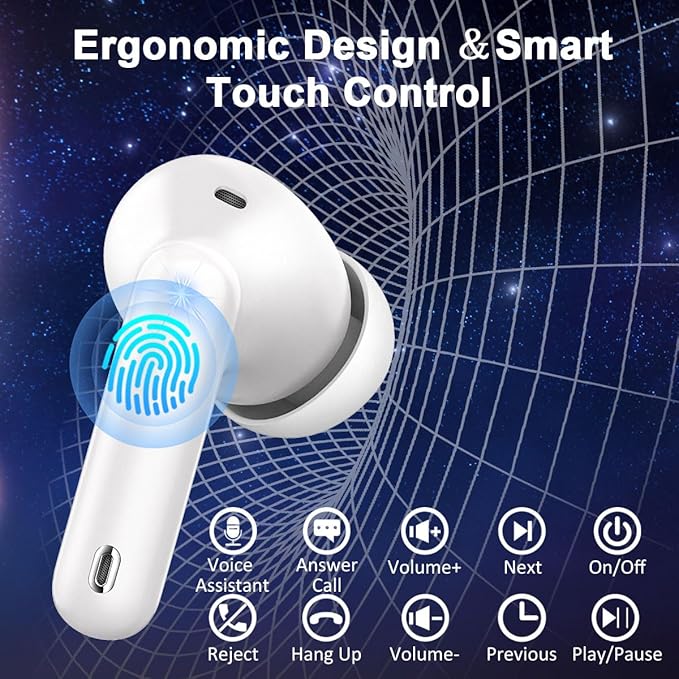 Wireless Earbuds Bluetooth Headphones Noise Cancelling, Bluetooth 5.4 Ear bud with Dynamic Drivers Stereo, 40H Playtime Sports Earphones Wireless Waterproof with LED Power Display for Laptop Pad Phone