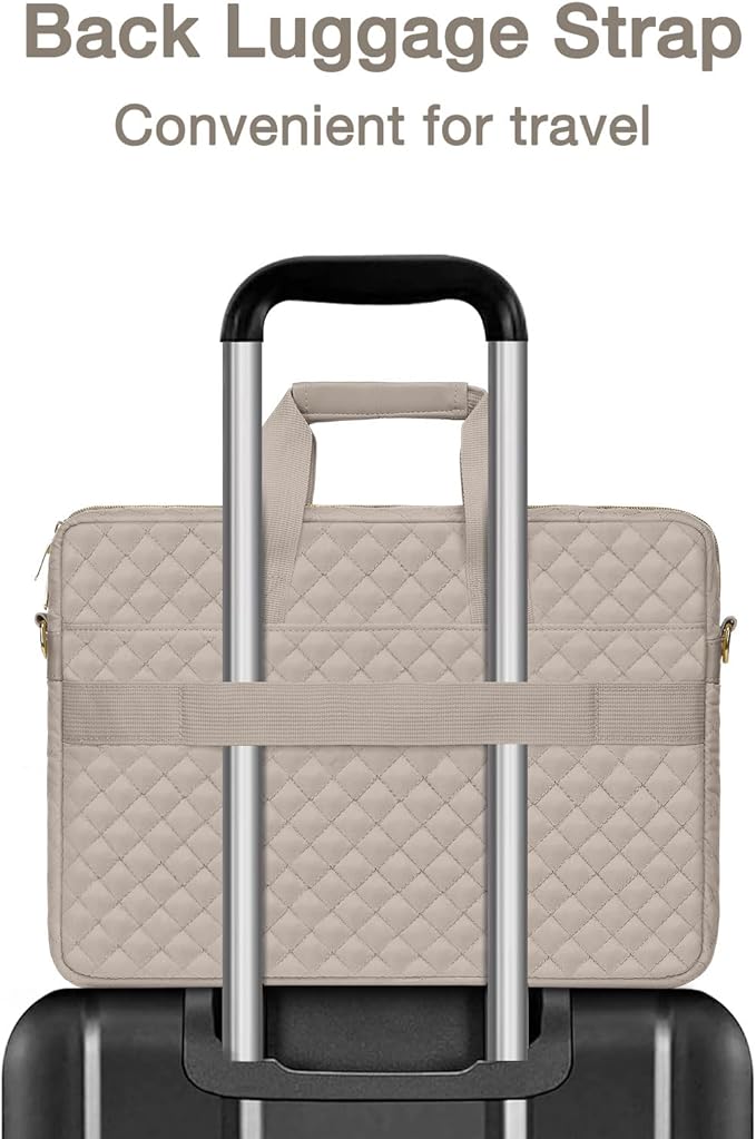 MOSISO 13-14 inch Laptop Bag, Laptop Briefcase Messenger Compatible with MacBook Neo 13 inch/Air 13.6/13 /Pro 13/14, Square Quilted Computer Bag Work Office Business with 3 Pockets&Strap, Taupe Brown