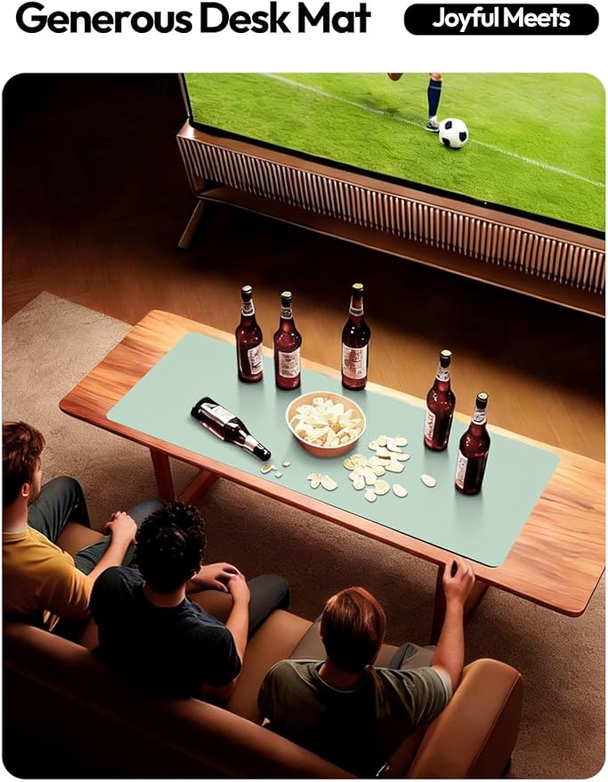 YSAGi Leather Desk Protector, Office Mat, Large Mouse Mat, Non-Slip PU Leather Blotter, Laptop Desk Pad, Waterproof Writing Pad for Office and Home (Pale Green, 47" x 17")