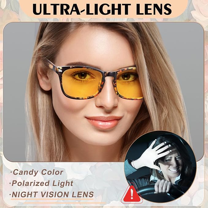 Polarized Sunglasses for Women Men, Night Driving Glasses Anti Glare Yellow Lens UV 400 for Day Night Use