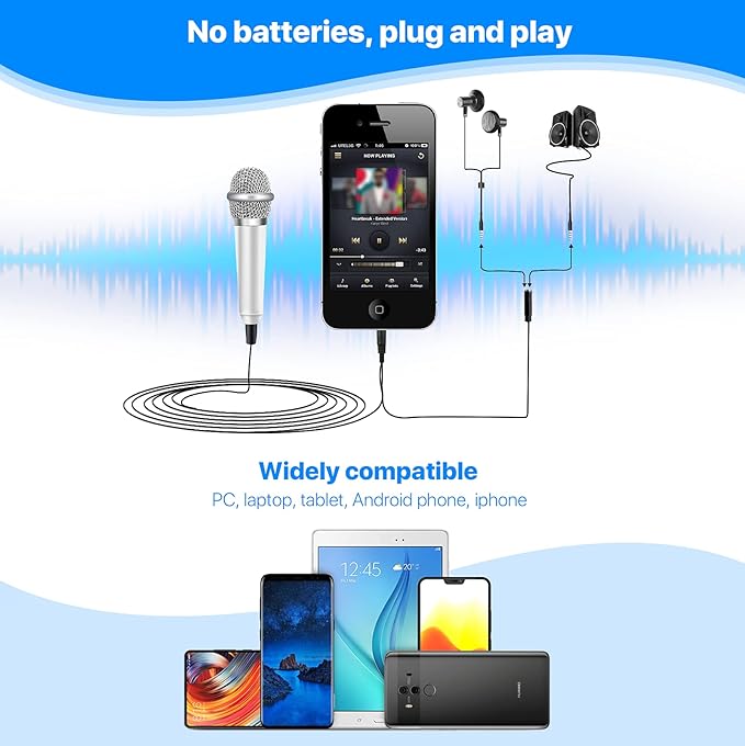 Mini Microphone,Tiny Microphone,Phone, Asmr,Mini Karaoke,forVoiceRecording Chatting and Singing on iPhone,Android,PC(Silver)