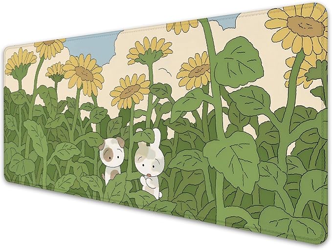 Sunflower Desktop Mouse Pad Large,Cute Mouse Pads,Cartoon Anime Mouse Mat for Desk,Desk Mat with Stitched Edges,Non-Slip Waterproof Rubber Base,Keyboard Computer Office Home Work(27.5X11.8 in)