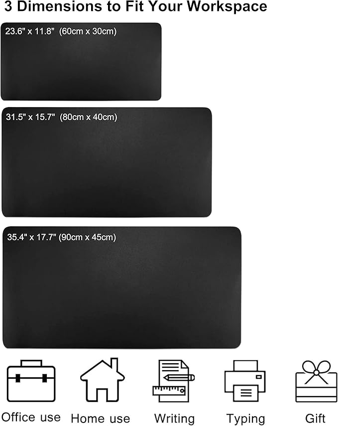 Dual Sided PU Leather Desk Pad, Mouse Pad, Office Desk Mat, Non-Slip Laptop Desk Pad, Waterproof Desk Writing Pad for Office and Home (31.5" x 15.7", Black)