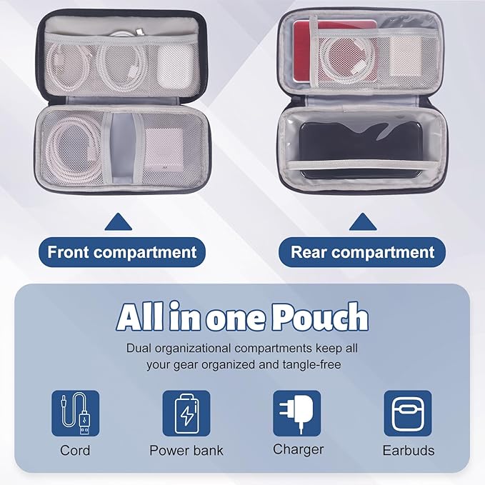 Electronic Organizer, Travel Cable Organizer Case - Compact 8-Pocket Pouch for Chargers, Cords & Tech Accessories (8.2x5.9x2 Inch)