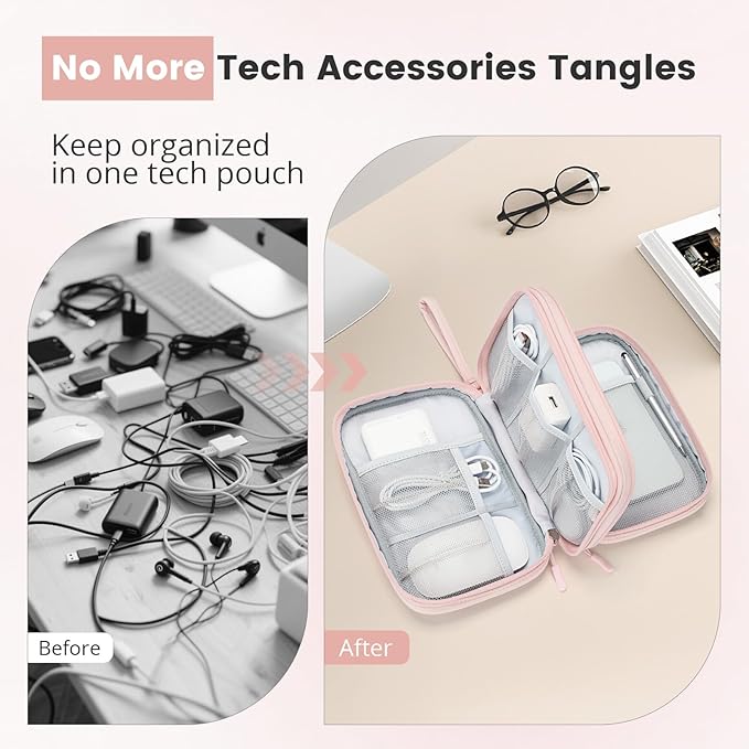 Skycase Tech Pouch - Lightweight Electronics Organizer Travel Case, Double Layers Cable Organizer, All-in-One Storage Bag for Charger, Cord, Phone, Flash Drive, Accessories