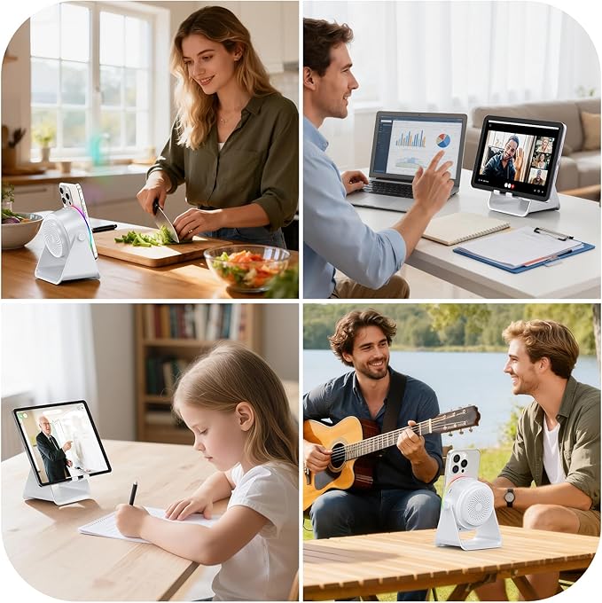 TARKARI Wireless Induction Speaker, 5 in 1 Bluetooth Speaker, 360° Rotation Cell Phone Stand with Ambient Light Compatible with iPhone iPad Android Tablet, Birthday Gifts for Women Men Him