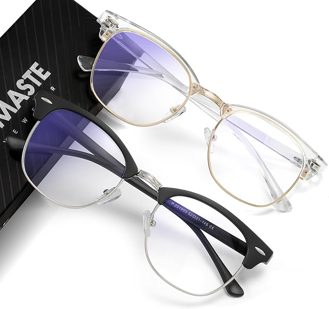 Blue Light Blocking Glasses Vintage Half Frame UV Clear Lens Anti Eyestrain Computer Gaming Glasses for Women Men(P56)
