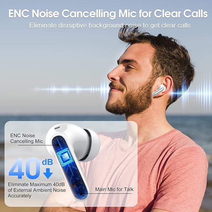 Wireless Earbuds, 2025 Bluetooth Headphones 5.3 HiFi Stereo Earphones, 40H Playtime in-Ear Earbud, Bluetooth Earbud with LED Power Display, IP7 Waterproof Earphones Sport Headset for Android iOS