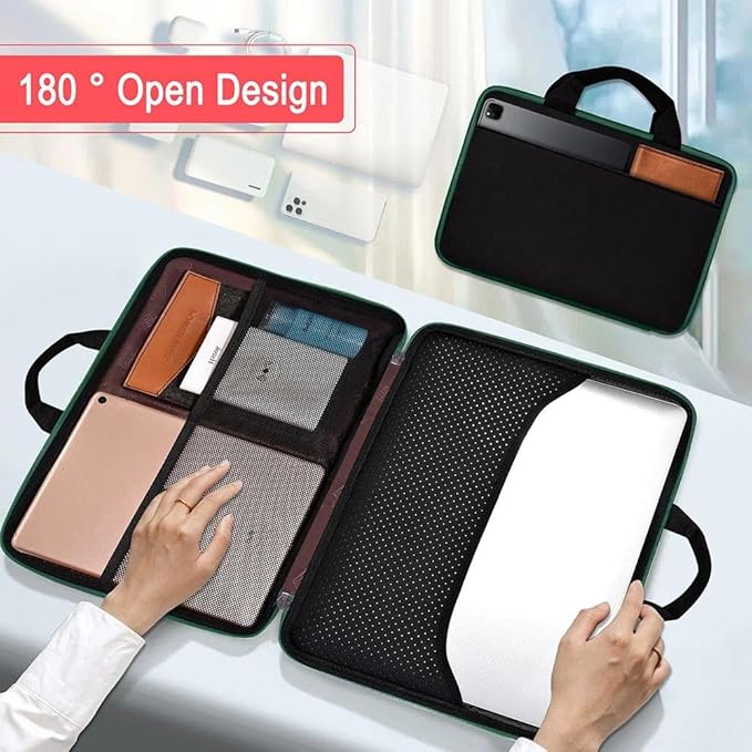 Hseok Laptop Case 13.3-14 inch Sleeve, TSA Computer Handbag Water-Resistant and Shockproof Bag Compatible with MacBook Pro/Neo 14", Mac Air/Pro 13.3" and 13"-14" Notebooks Chromebooks,Black-Green