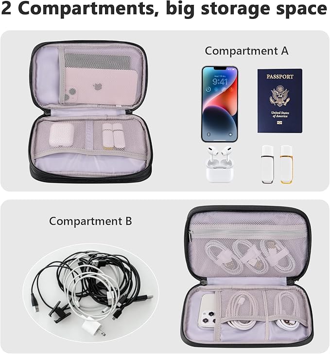 DDgro Cables Organizer Travel Pouch for Men Women to Organize and Storage Tech Accessories Electronics Cords (Black, PU-M)
